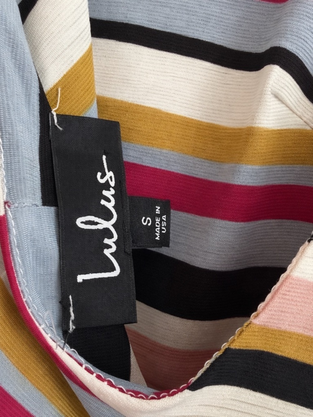 Lulu's Multicolor Striped Scoop Neck Bodysuit in Magenta, Mustard & Black - Picture 3 of 3
